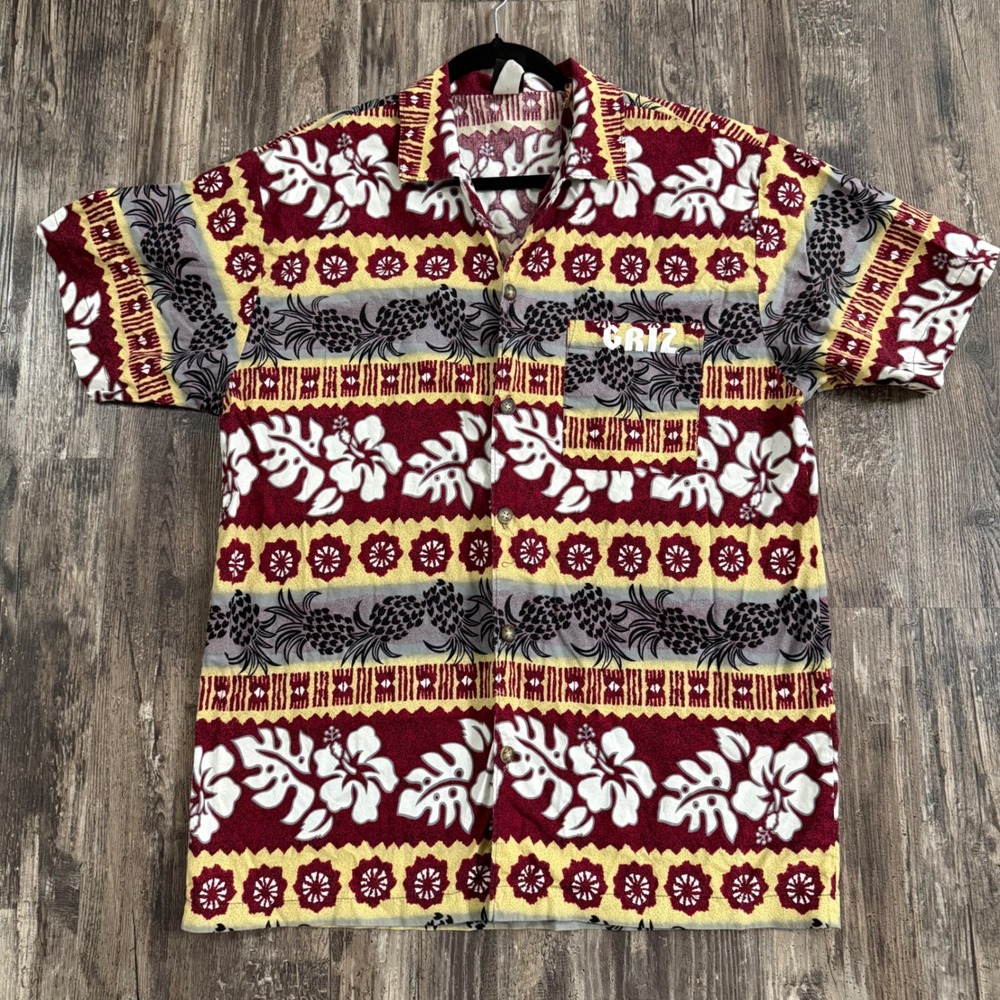 U TRAU Mens Vintage Hawaiian Tropical Print Casual Vacation Button Down Size LRG